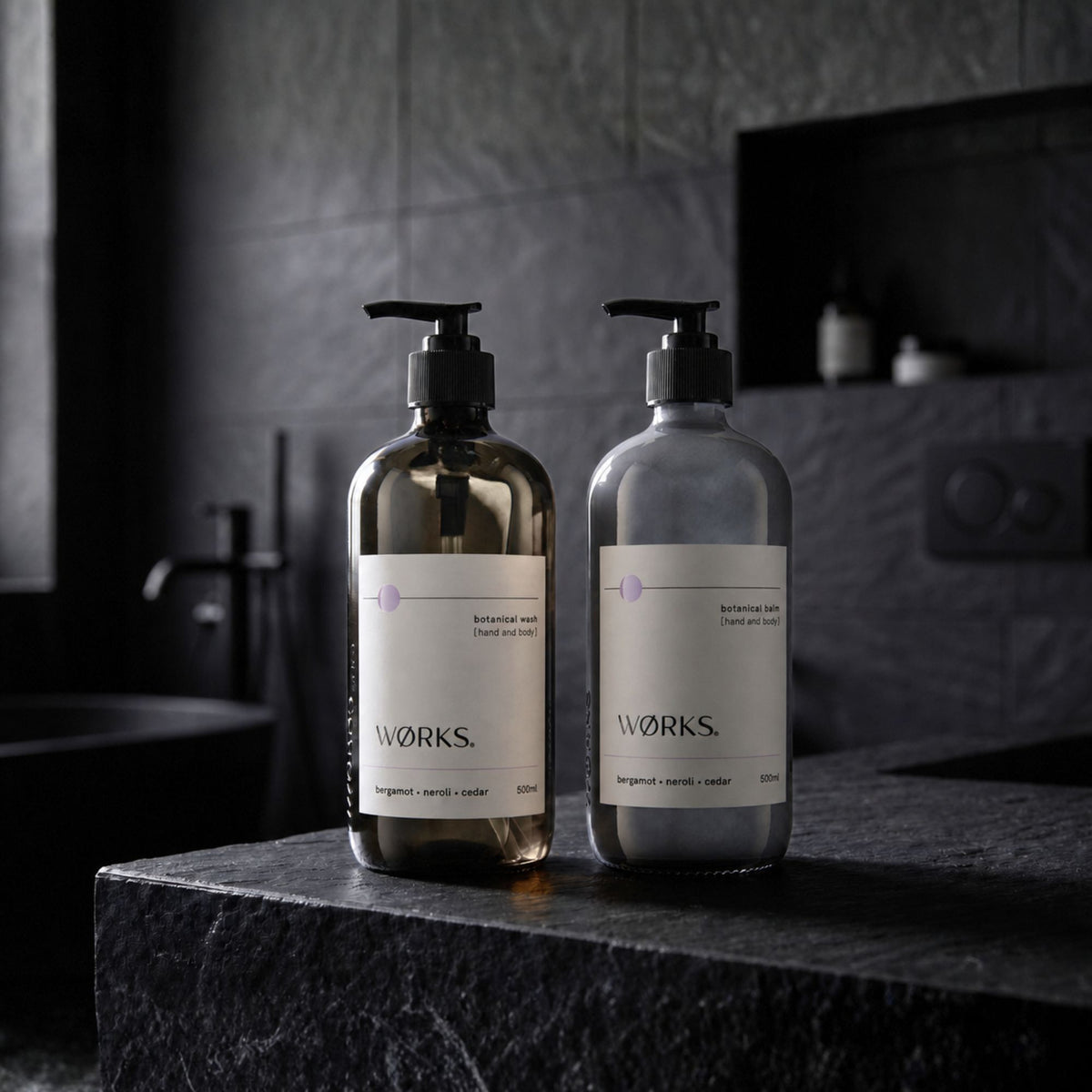 WØRKS Bergamot Duo, wash and balm styled in a home setting