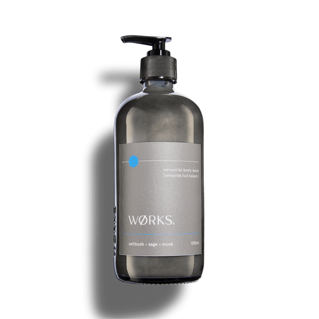 Saltbush 500ml body balm in WØRKS signature packaging, photographed on a clean white background