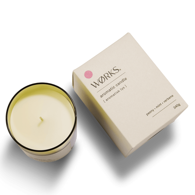 WØRKS Peony candle and box pairing, designed for display and sensory impact