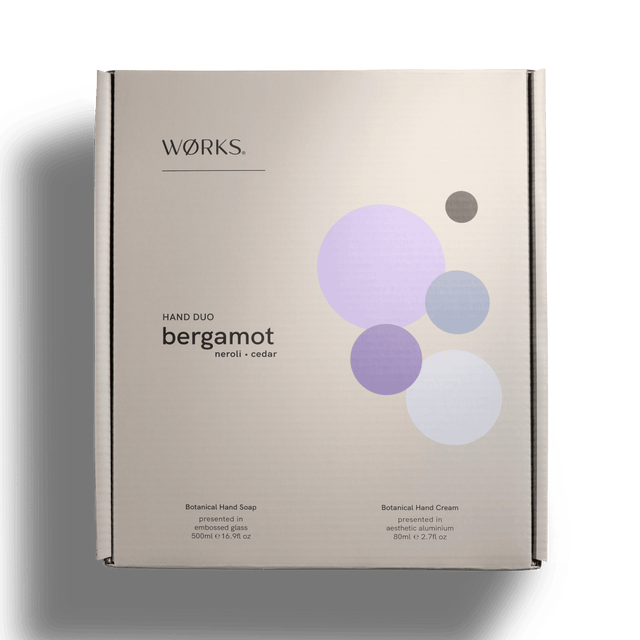 Bergamot gift box WØRKS signature packaging, photographed on a clean white background