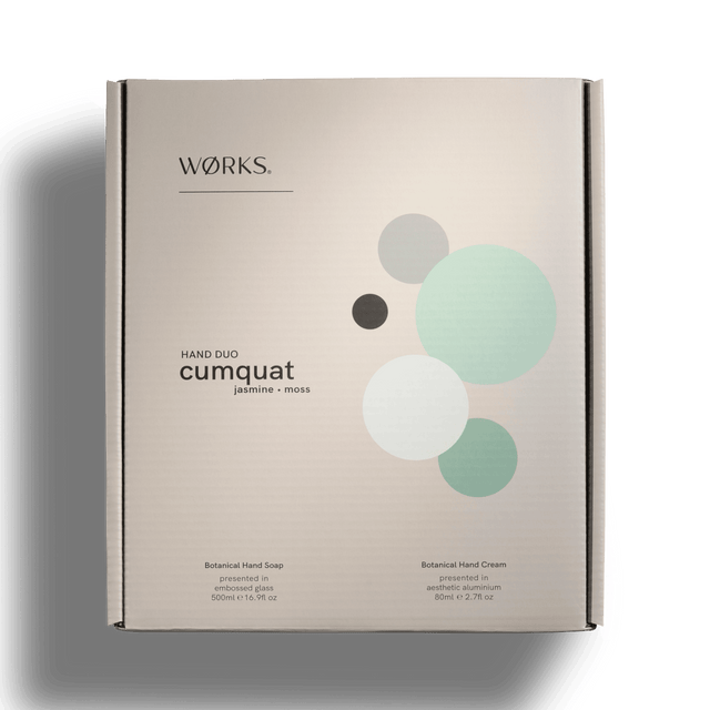 Cumquat gift box WØRKS signature packaging, photographed on a clean white background