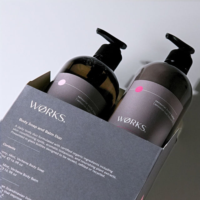 Peony Duo Gift Box — 500ml body balm and soap in soft pink-themed styling