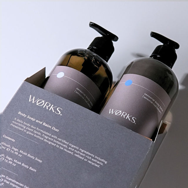 Saltbush soap and cream or balm styled as a set, shot in refined, tonal setting