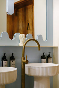 WØRKS products were carefully selected to compliment the bathroom aesthetic. Mounted in custom made wall brackets, our ÅRHUS Nourishing Hand Soap and Hand Cream provide a duo of comfort for patrons.