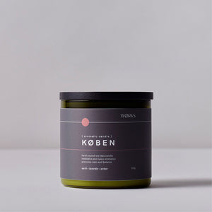 KØBEN Soy wax candle with essential oil fragrance, amber, lavandin and earth