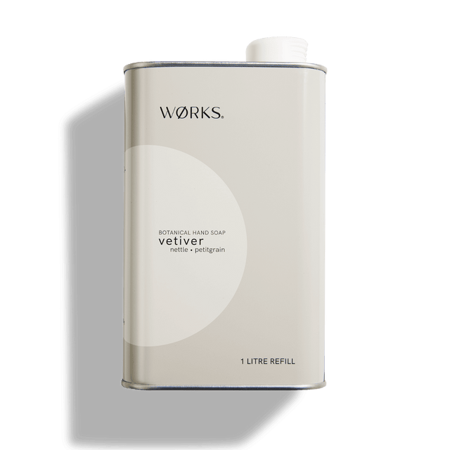 WØRKS Vetiver Hand Soap Refill – grounding natural hand wash refill in 1L aluminium canister