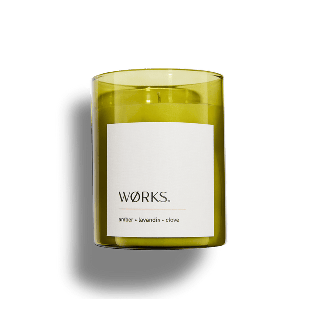 Amber candle in minimalist smoked glass, standalone product image